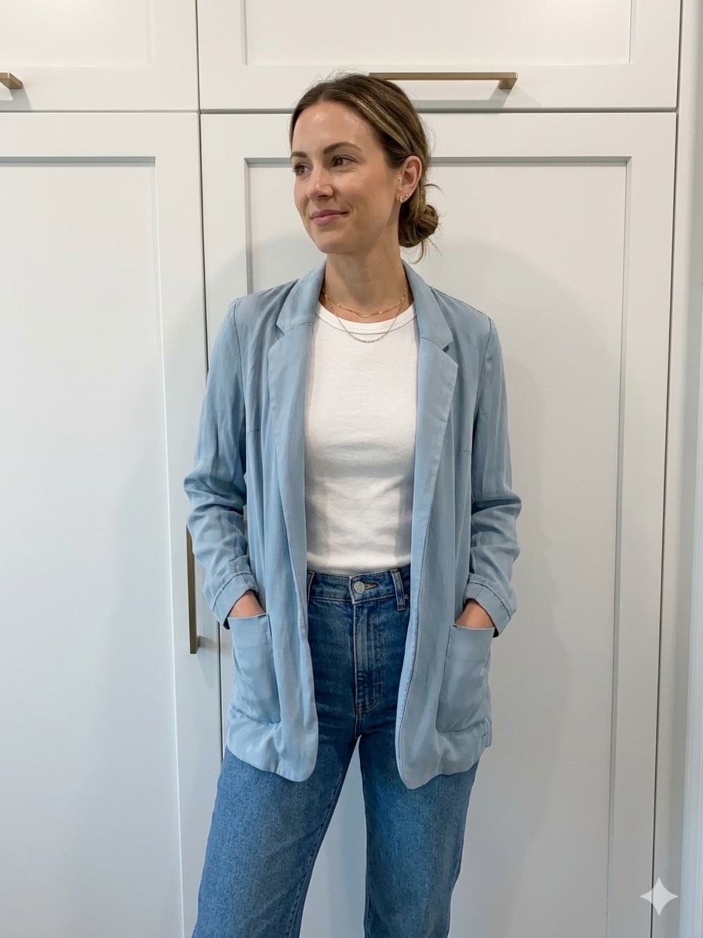 Talula Light Blue Open-Front Blazer